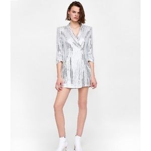 Zara White Metallic Blazer dress